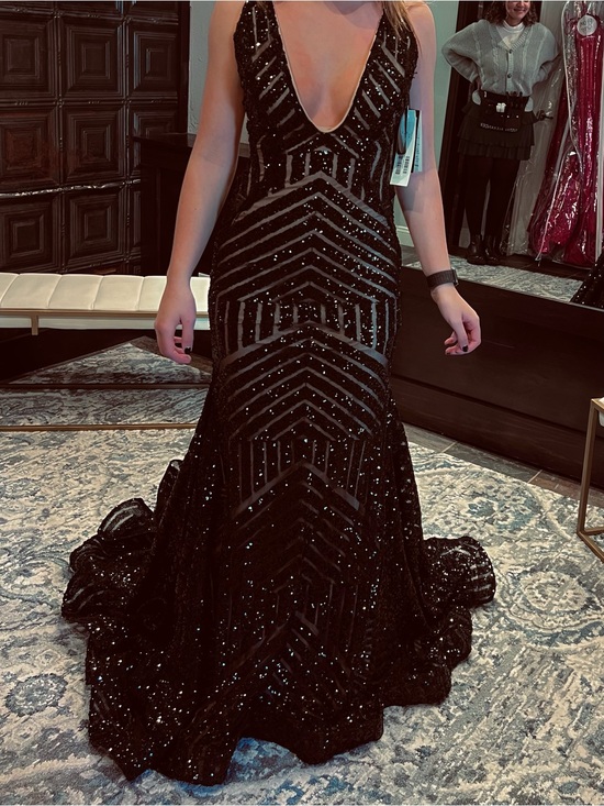 Jovani Dresses & Skirts - Jovani Black Sequined Deep V Prom Gown